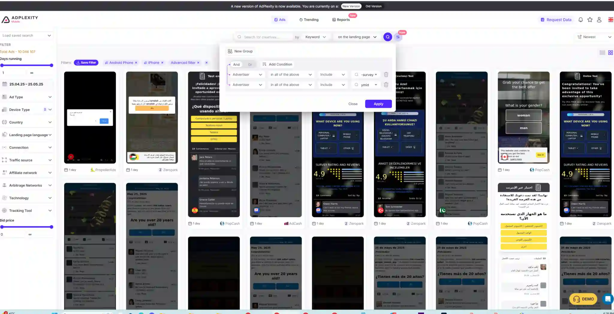 Adplexity Social Advanced Search Filters