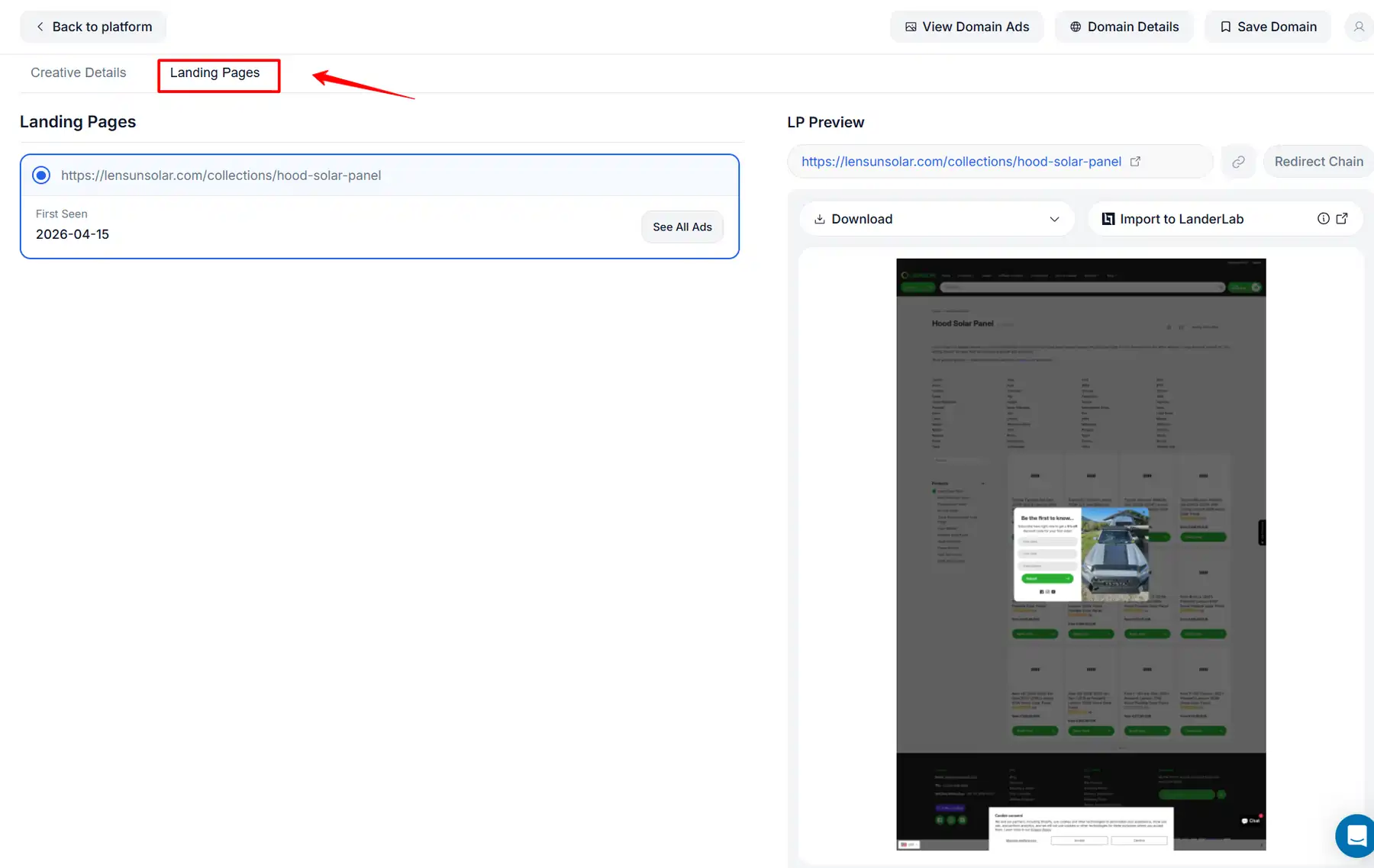 Adplexity Social Landing Page Intelligence