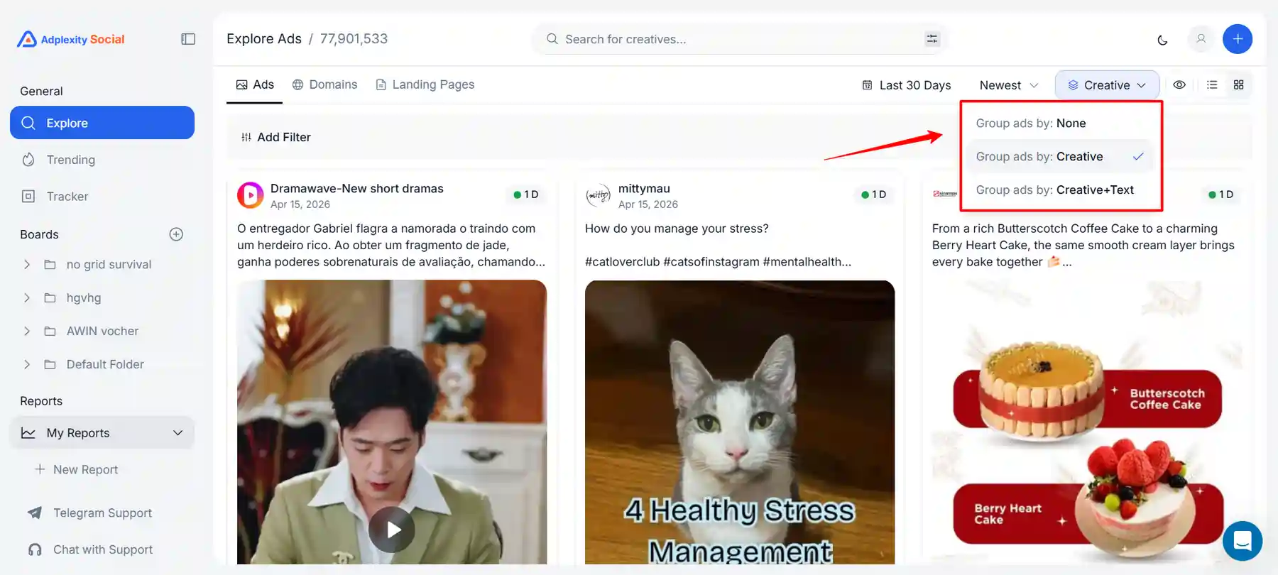 Adplexity Social creative grouping