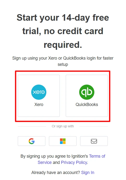 Choose your region and connect your accounting software in Ignition