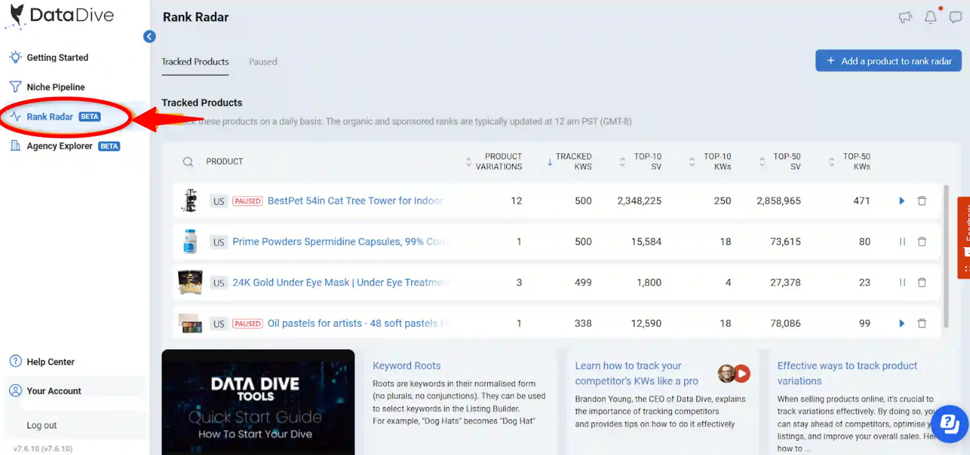 Data Dive Rank Radar