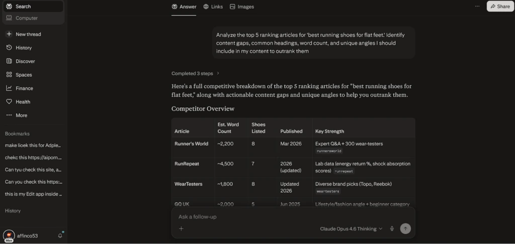 Perplexity Prompt Output