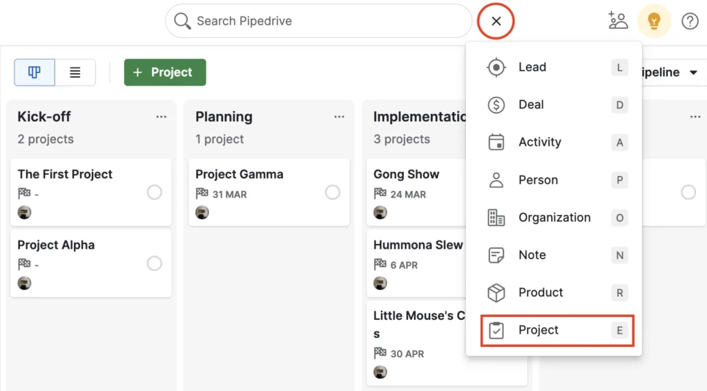 Projects by Pipedrive