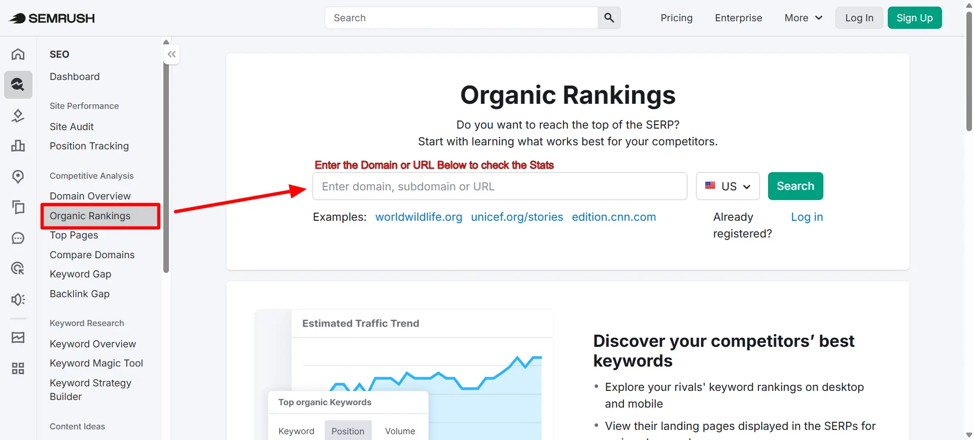 Semrush Organic Research Feature