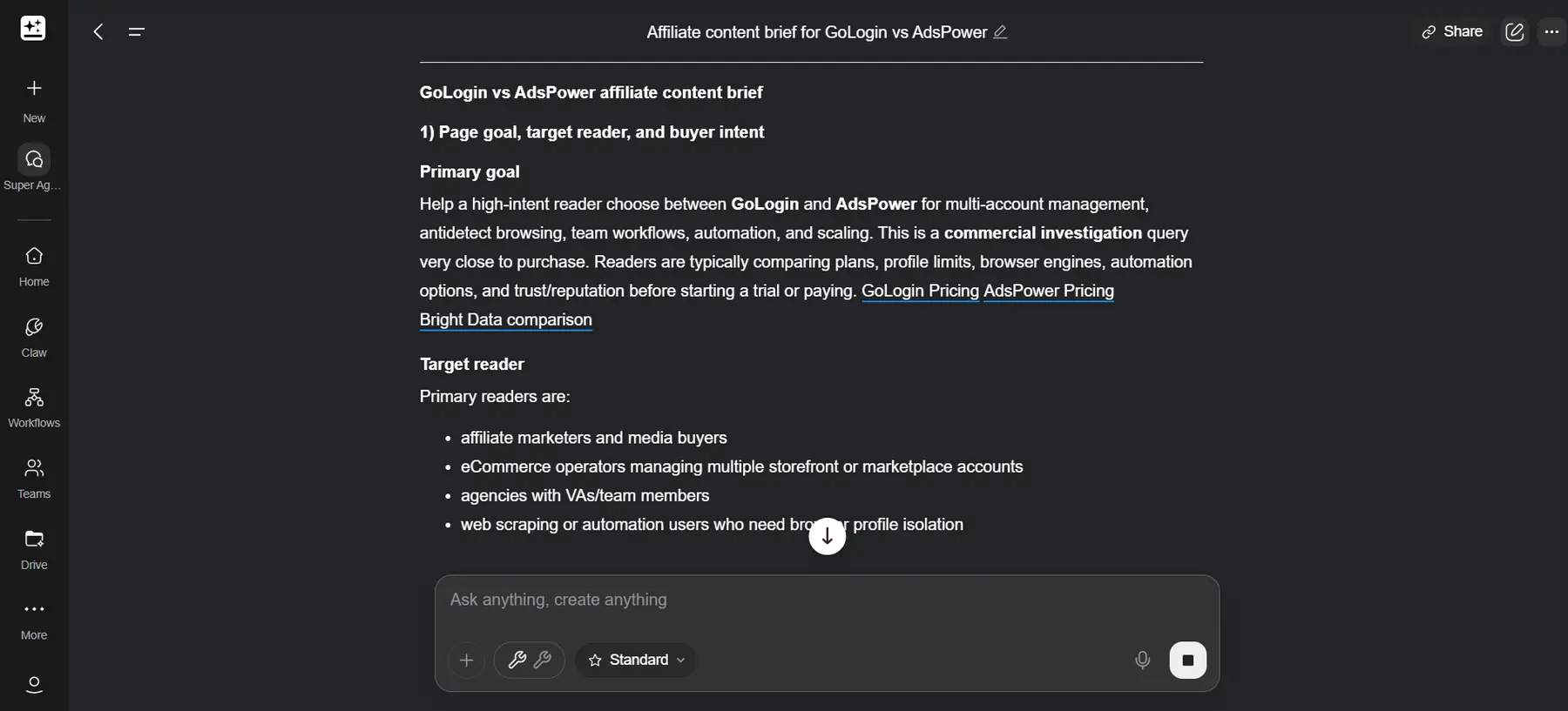 Genspark Content Brief Creation
