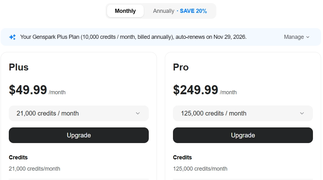 Genspark Pricing Plans