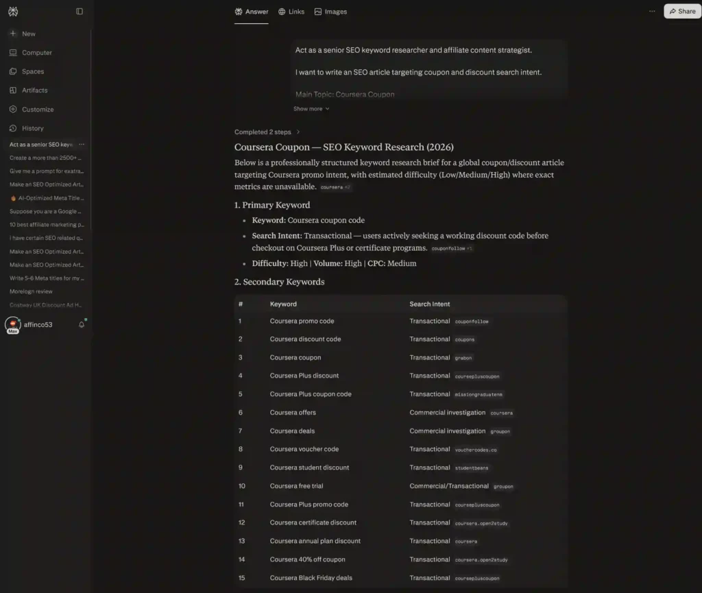Perplexity SEO Keyword Research