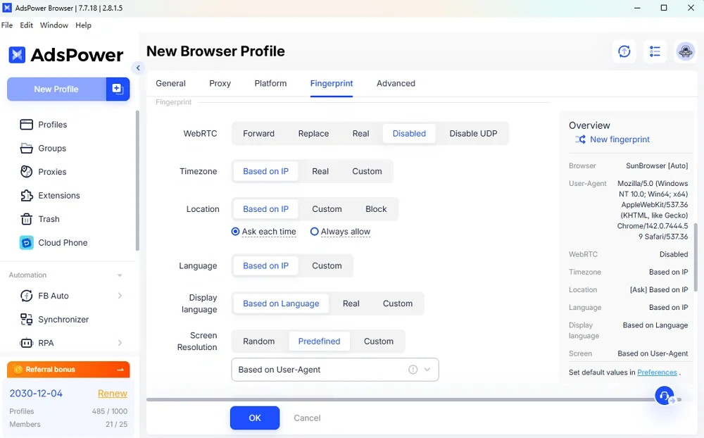 AdsPower Browser Fingerprint Protection