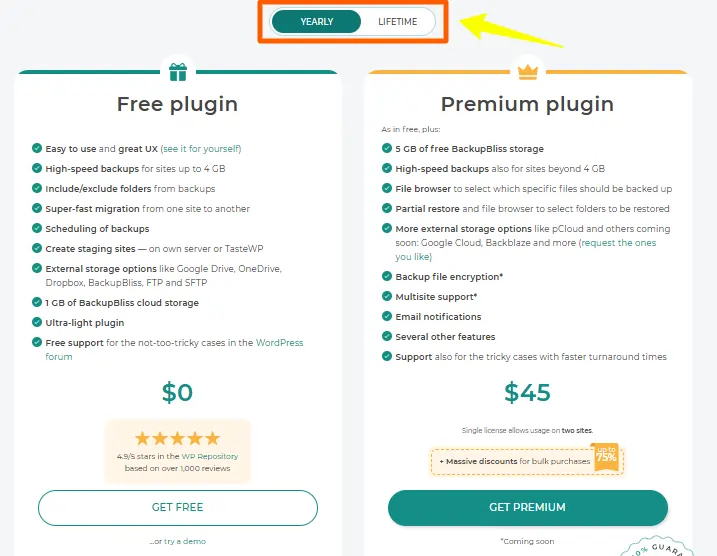 BackupBliss Pricing Plans