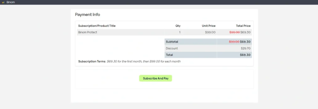 Complete Binom Protect payment