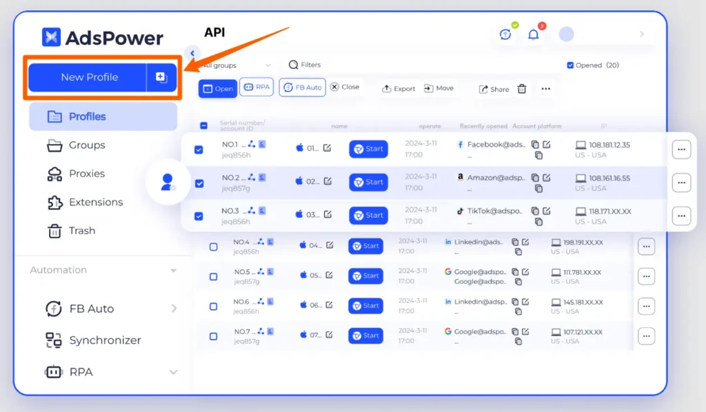 Create Profile on AdsPower