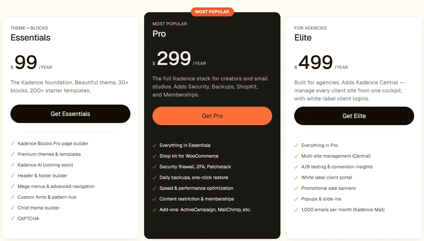 Kadence Pricing Plan