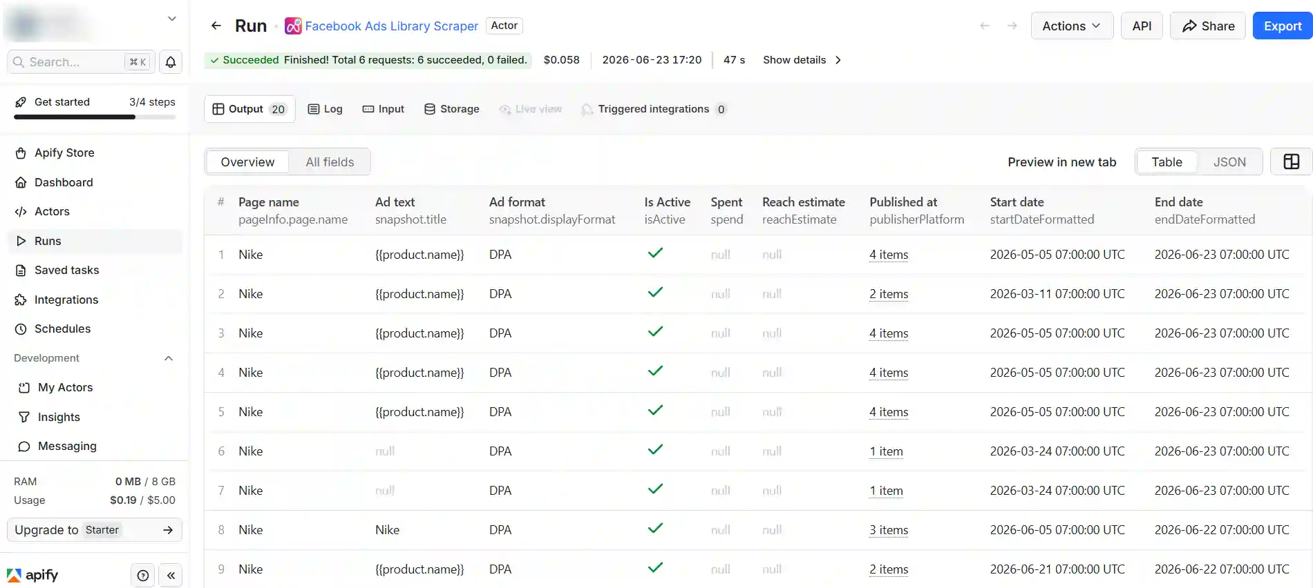 Scrape Facebook Ads using Facebook Ads Scraper in Apify