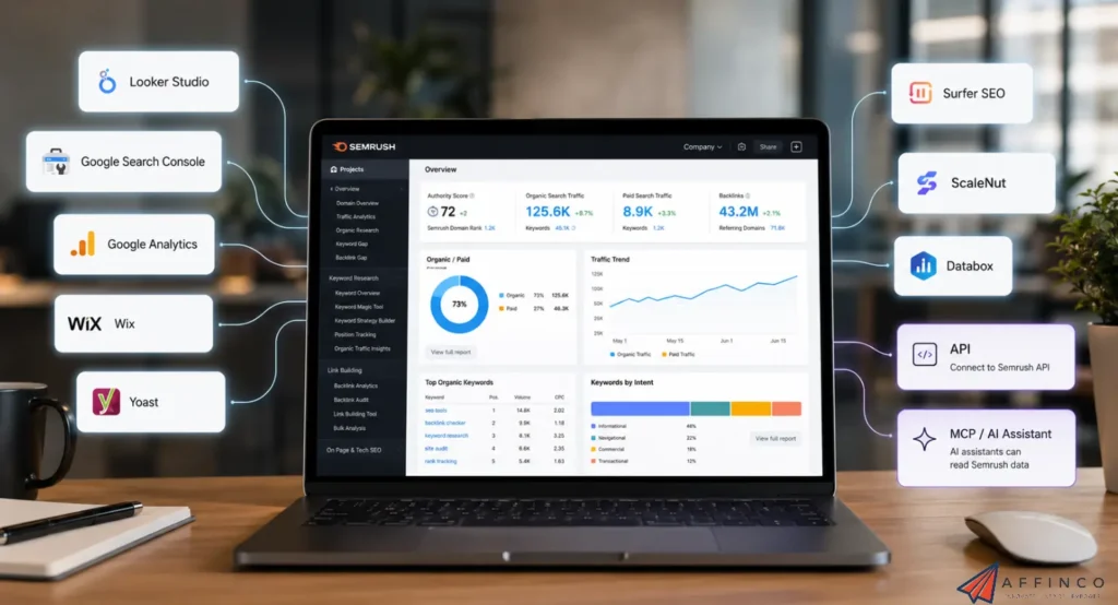 Semrush integrations API and MCP dashboard