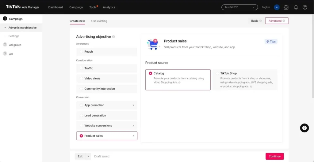 TikTok campaign objective