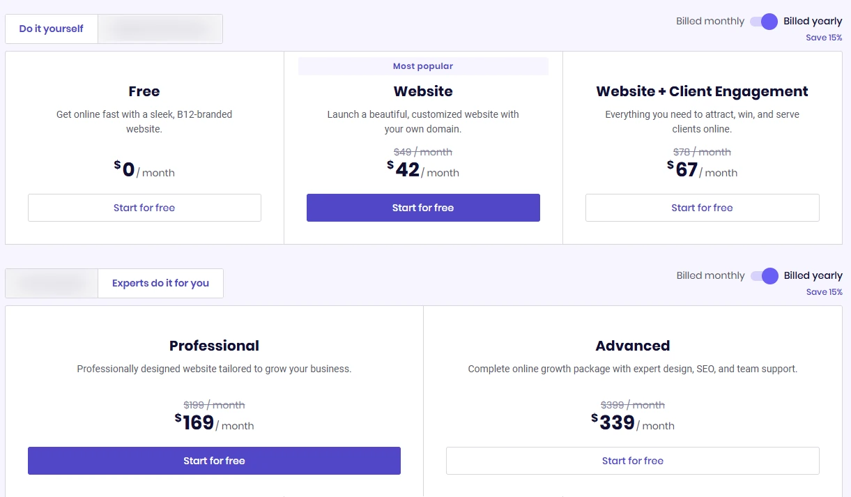 B12 AI Website Builder Pricing Plans