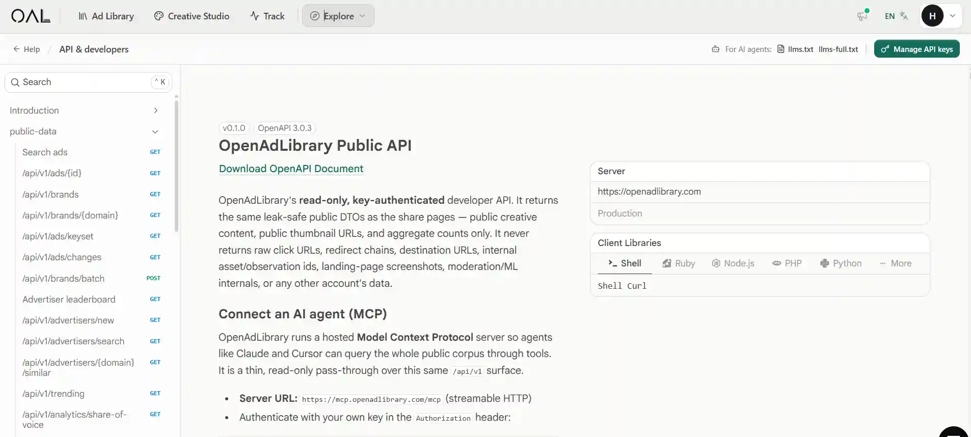 OpenAdLibrary API Access