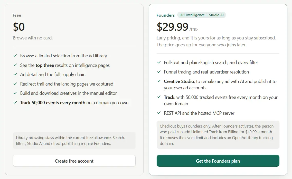 OpenAdLibrary Pricing Plans