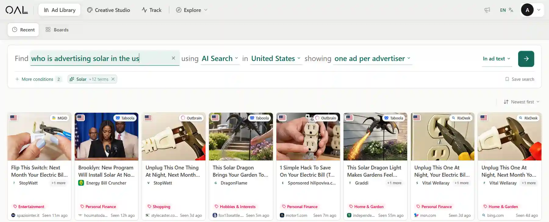 OpenAdLibrary Search Filters