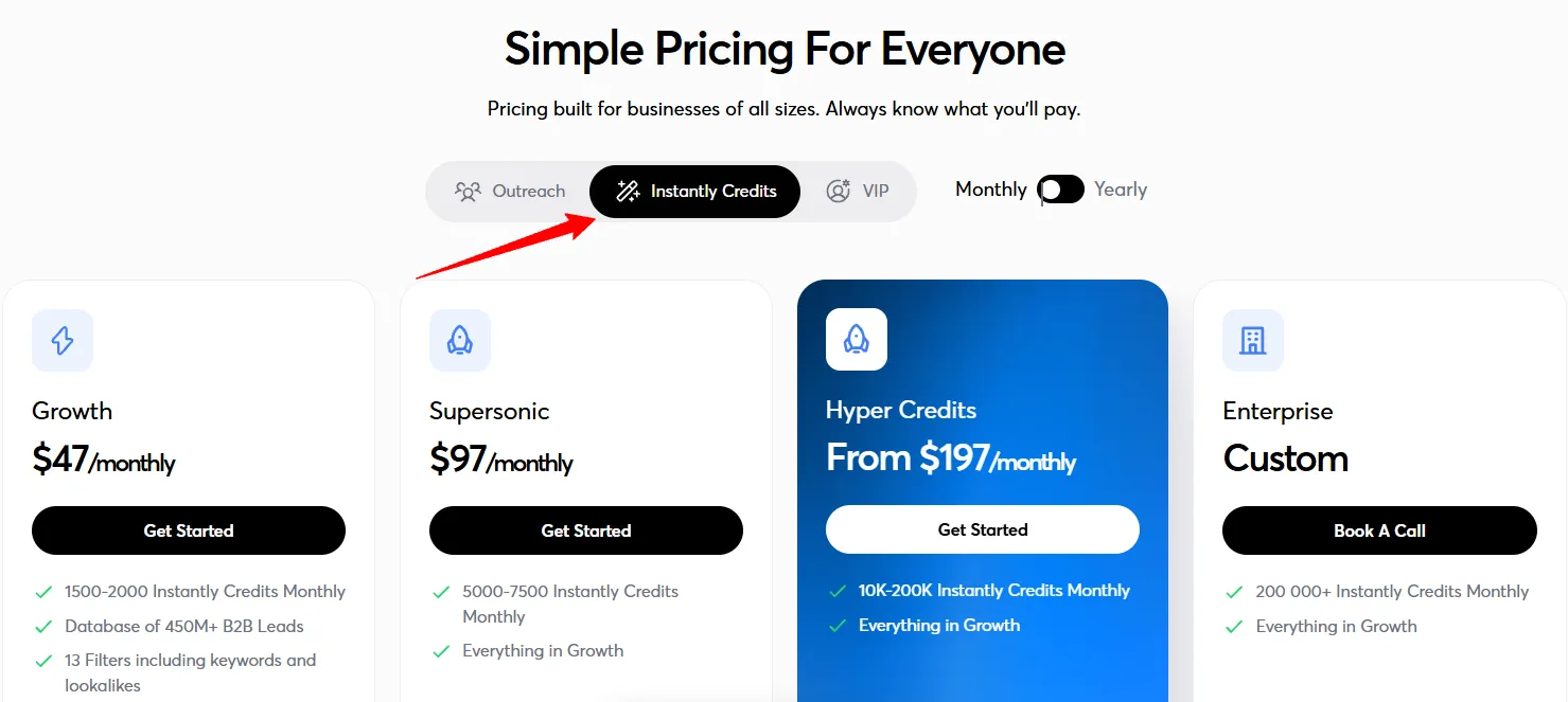 Instantly Credits Pricing Plans