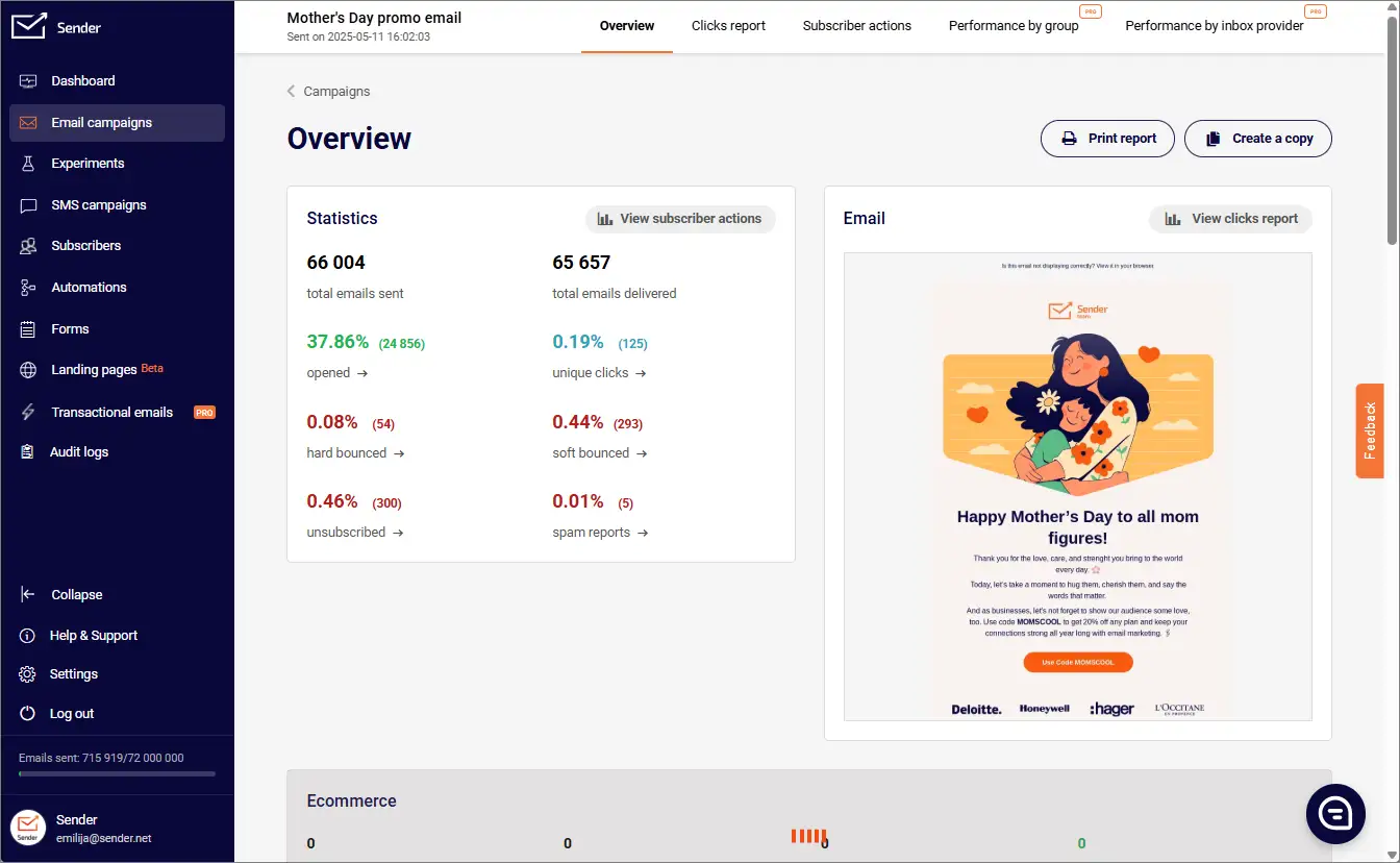 Sender Ecommerce Email Marketing Tools